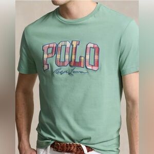 NWT• Polo Ralph Lauren Classic Fit Plaid-Logo Jersey T-Shirt. Faded Mint, • 2XL